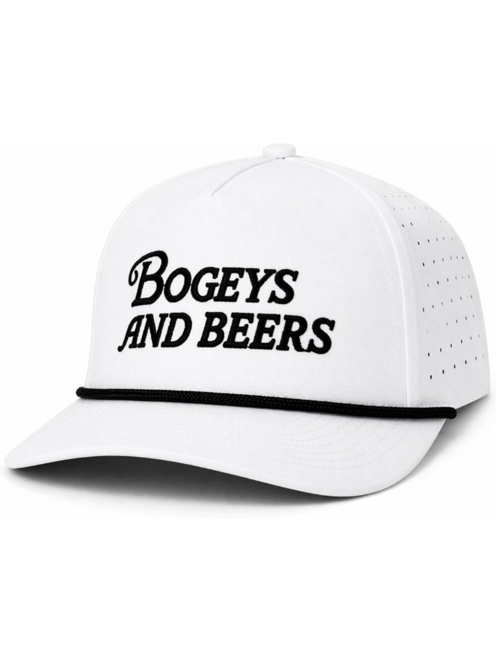 Funny Golf Hat - Adjustable Snapback, Moisture-Wicking, White & Black Rope